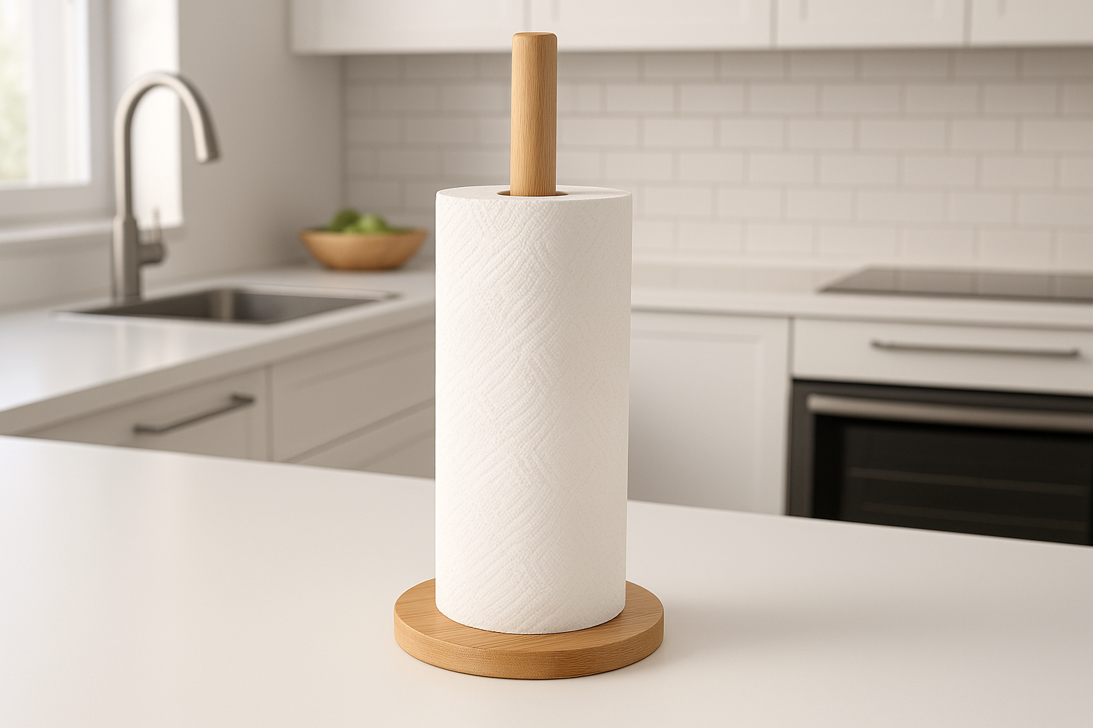 Suporte para Papel Toalha Bambu Vertical com Base Pesada 35cm