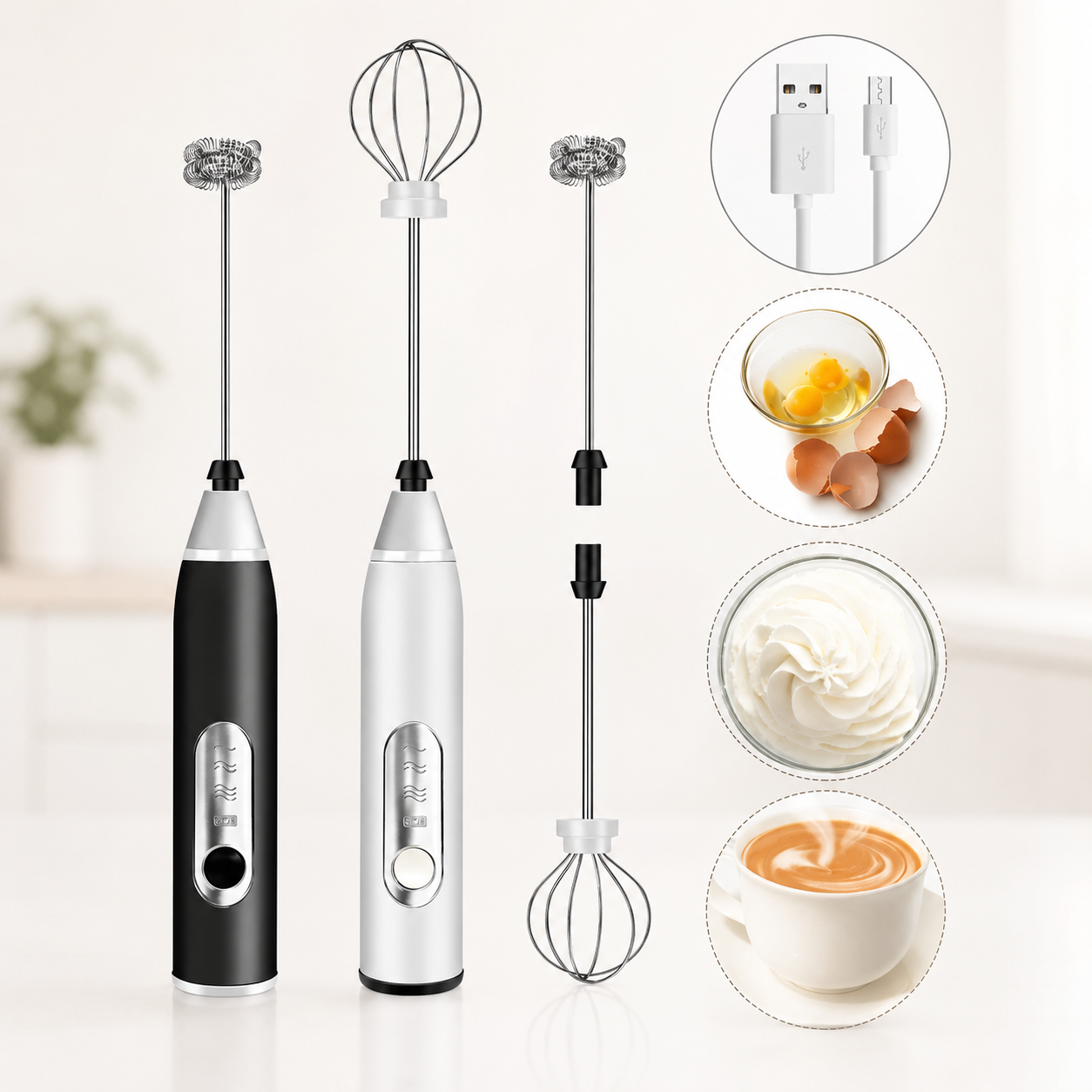 Mixer Elétrico 2 em 1 para Café, Leite e Bebidas Cremosas