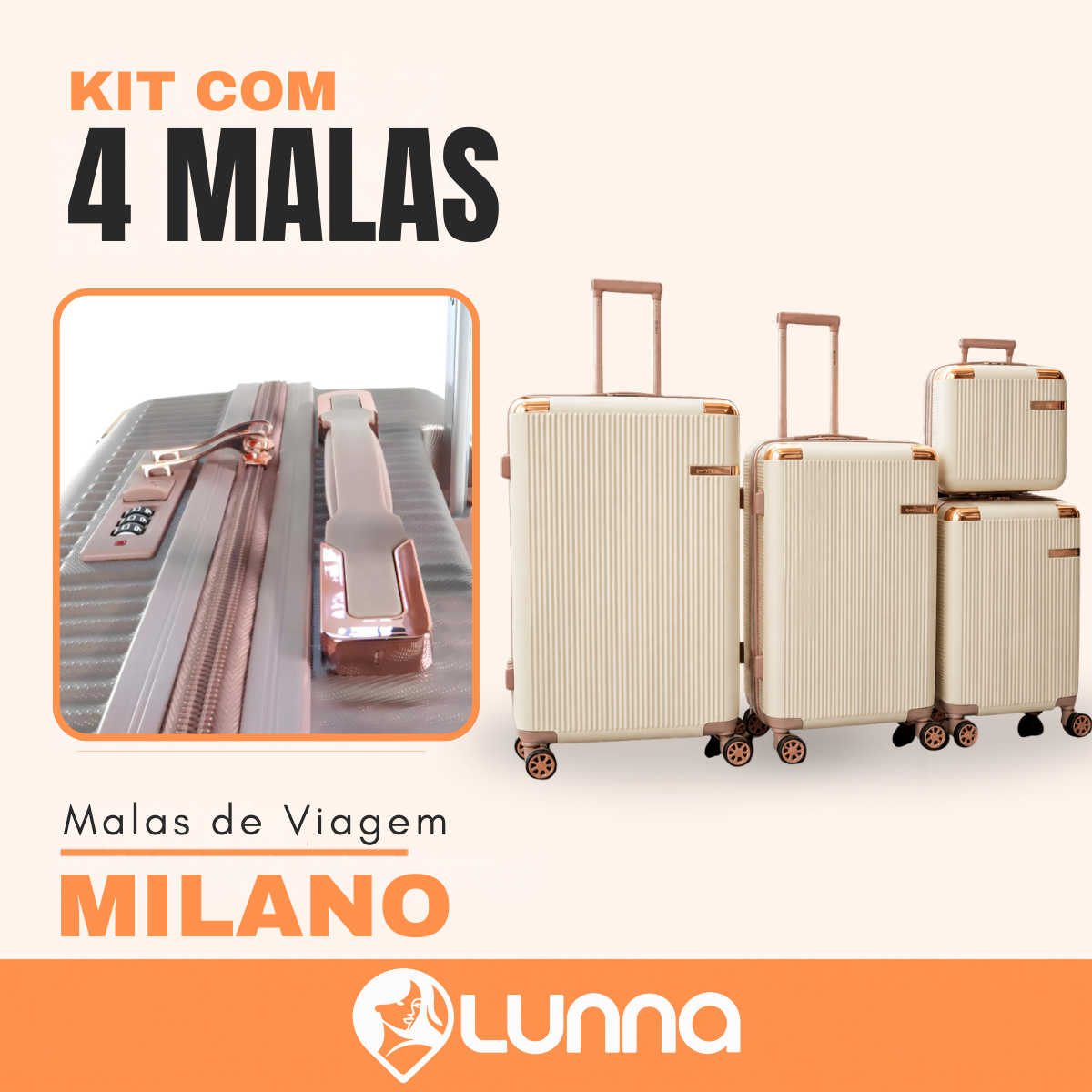 Kit de 4 Malas em ABS Reforçado com Giro 360° e Design Antirrisco